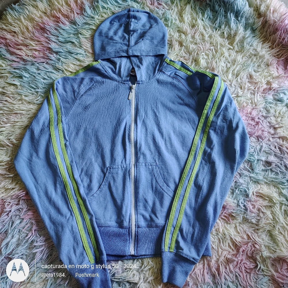 Blue Kids Jacket with Green Stripes